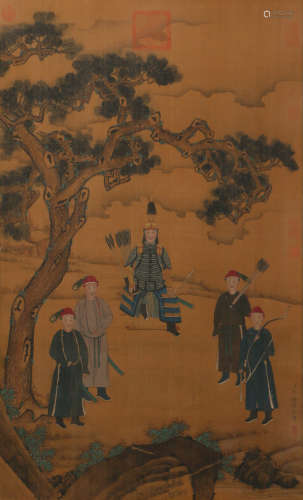 A CHINESE PAINTING FIGURES HUNTTING