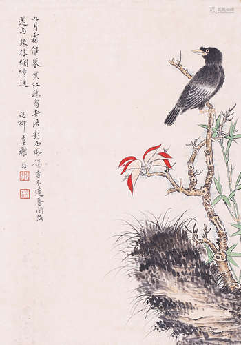 謝稚柳 花鳥 設色紙本 鏡片