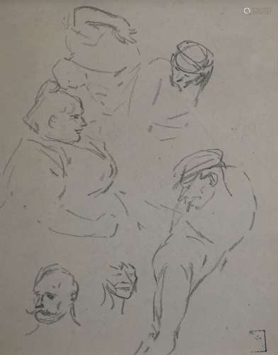 斯泰奥菲勒-亚历山大-斯泰因伦（1859-1923），研究妇女和男子。铅笔画...