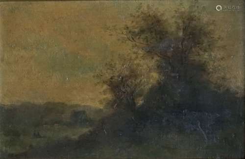 维克多-德劳内十九世-二十世（归属）动画树下景观。油画，右下方有签...