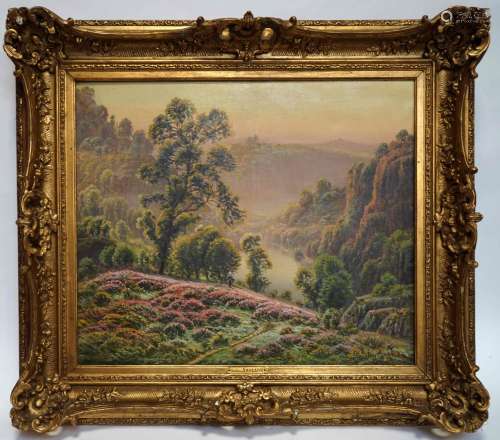 Gaston ANGLADE (1854-1919) 动画石楠景观。布面油画，左下角有签名...