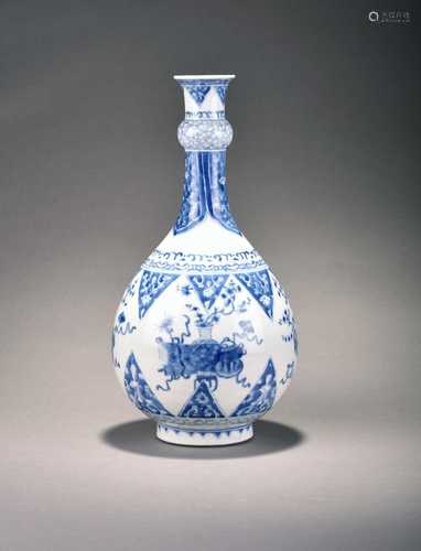 A Chinese blue and white garlic-head bottle vase, KangxiOf p...