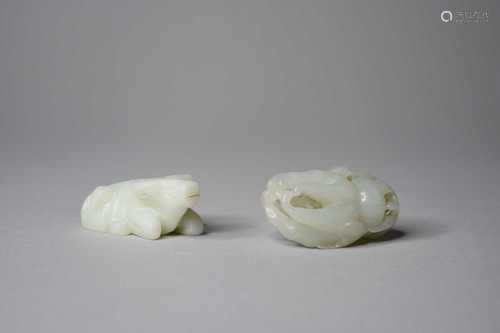 A Chinese celadon jade finger citron and a figure of a water...