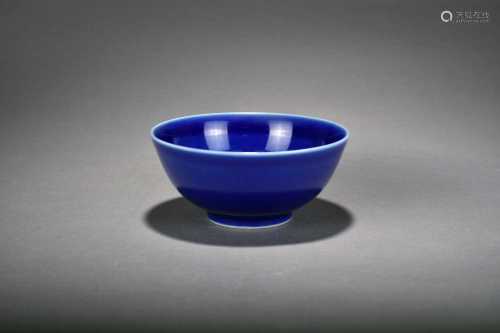 A Chinese monochrome blue glazed bowl, Guangxu