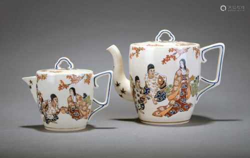 A Japanese Satsuma teapot and milk jug with covers