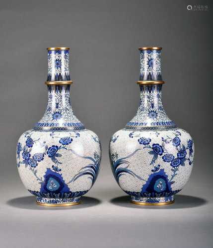 A pair of Chinese cloisonne vases, Qing Dynasty