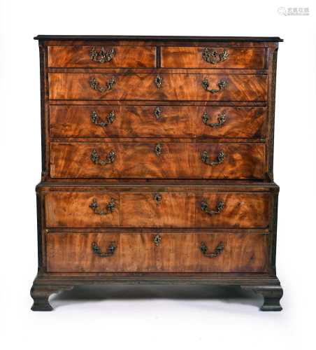 A good mid-18th century figured mahogany veneered chest on c...