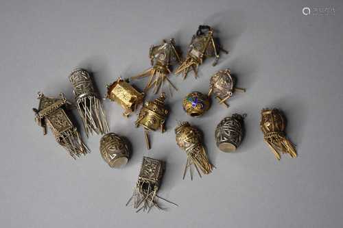 A collection of Chinese silver and gilt 'lantern' hair ornam...