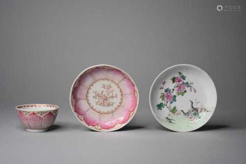 A Chinese famille rose lotus teabowl and saucer and another ...