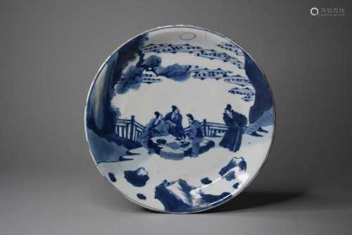A Chinese blue and white dish, 18th century