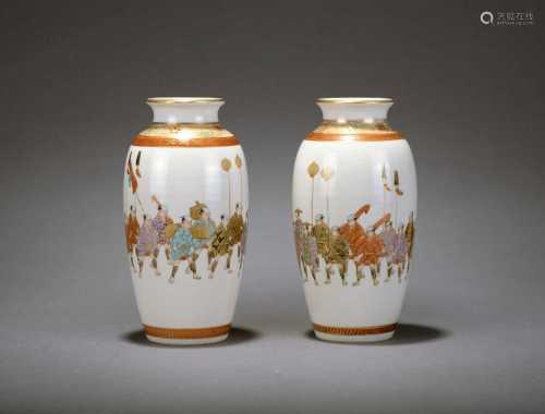 A pair of Japanese Satsuma 'processional' vases