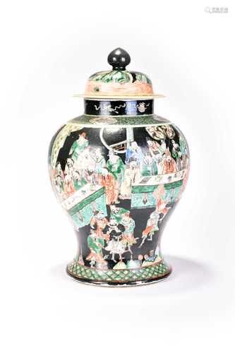 A Chinese famille noir jar and cover, KangxiOf baluster form...