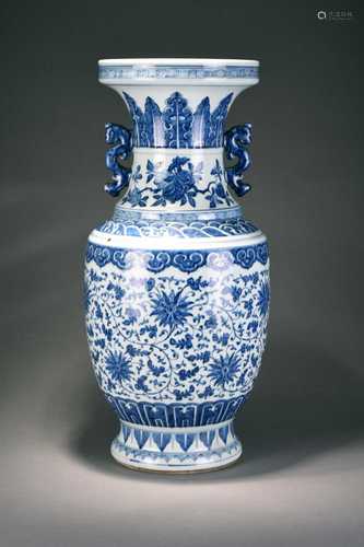 A very large Chinese blue and white vase