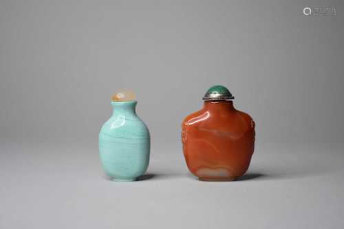 Two Chinese snuff bottles, chalcedony and glass