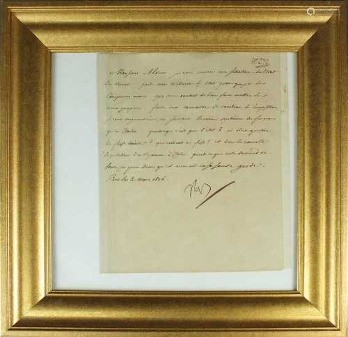 NAPOLEON I (1792-1821) autograph letter signed