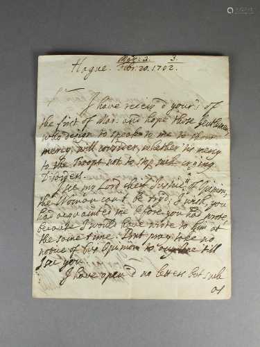 Letter from General (John) Lord Cutts 1661-1707