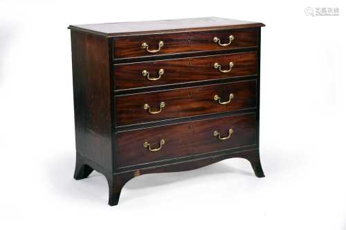 A late George III mahogany chest of 4 long, graduated drawer...