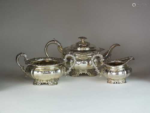 A George IV three piece silver tea service