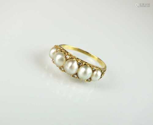 A late 19th century split pearl and diamond ring