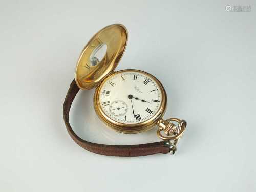 A Gentleman's 9ct gold Waltham half hunter pocket watch