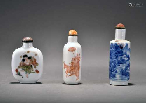 Three Chinese porcelain snuff bottles