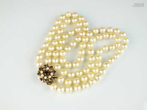 A two strand uniform cultured pearl necklace