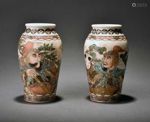 A pair of Japanese Satsuma vases, Meiji periodOf ovoid form ...