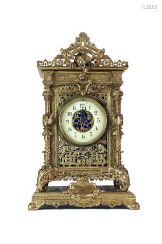 A large and impressive gilt brass bracket clock in the Chine...