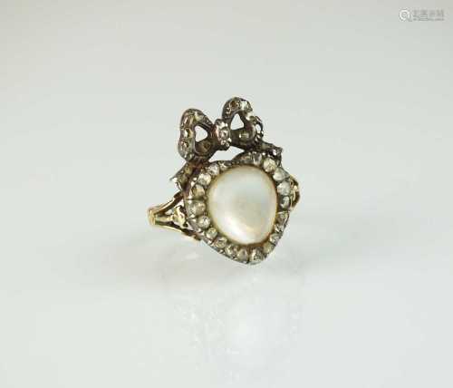 A 19th century moonstone and rose cut diamond heart and bow ...