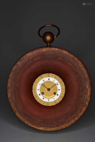 A late 19th century French, tole circular wall clock