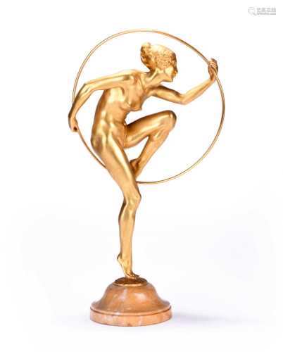 L* Alliot, an Art Deco style standing female nude hoop dance...