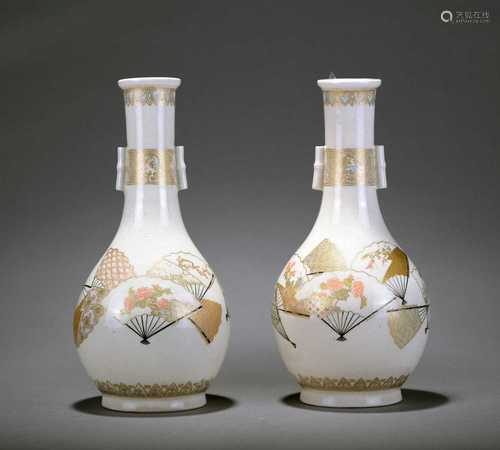 A pair of Japanese Satsuma arrow vases, Meiji periodOf bottl...