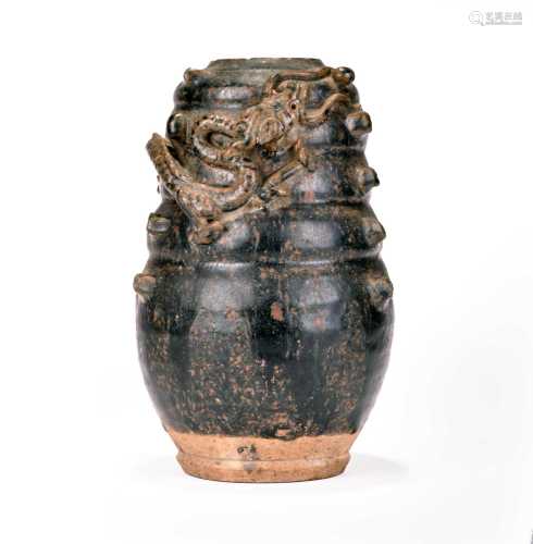 A Chinese brown glazed relief moulded vase, Song Dynasty
