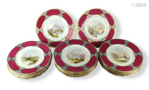 A set of eighteen Copeland topographical dessert plates