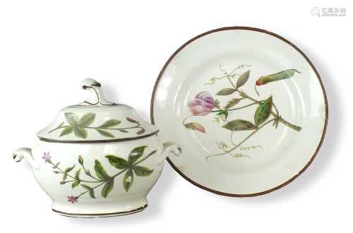 A Swansea botanical tureen, cover and plate, circa 1810