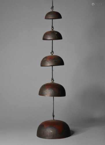 A set of five Japanese bronze hanging temple bells