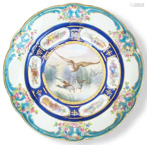 A Sèvres plate, the porcelain circa 1760, later redecorated ...