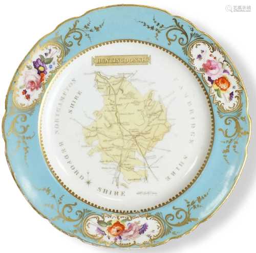 An unusual Coalport porcelain plate with a map of ‘Huntingdo...