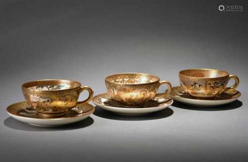 Three Japanese Satsuma teacups and saucers