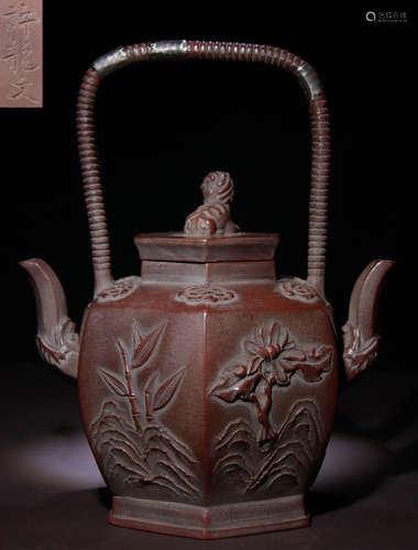 XULONGWEN MARK FLOWER PATTERN LIFTING ZISHA POT