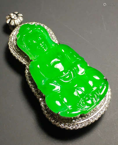 ICY GREEN JADEITE GUANYIN PATTERN PENDANT