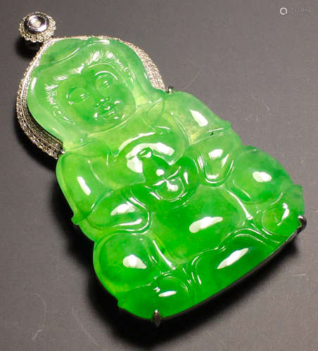 ICY GREEN JADEITE GUANYIN PATTERN PENDANT