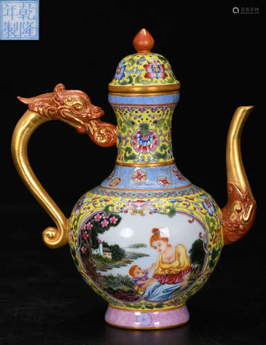 QIANLONG MARK ENAMELED GLAZE FIGURE PATTERN POT