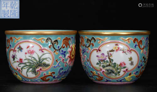 QIANLONG MARK ENAMELED GLAZE FLORAL PATTERN CUP