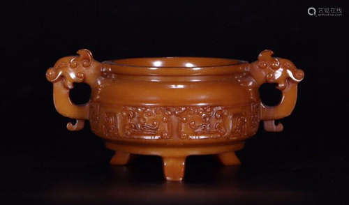 HETIAN YELLOW JADE BEAST PATTERN CENSER