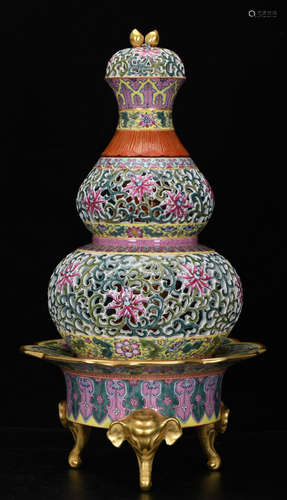 QIANLONG MARK ENAMELED GLAZE HOLLOW CENSER