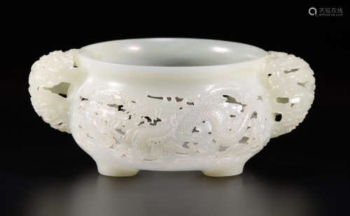 HETIAN JADE DRAGON PATTERN HOLLOW CENSER