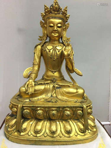 QIANLONG MARK GILT BRONZE GUANYIN BUDDHA STATUE