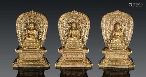 SET OF GILT BRONZE BUDDHA STATUES