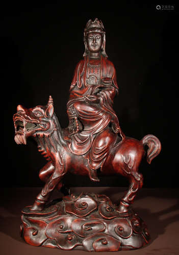 CHENXIANG WOOD GUANYIN BUDDHA&BEAST SEATED STATUE